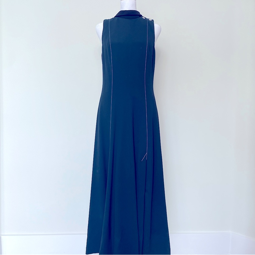 Paul Smith Sleeveless Pleated MidiDress in Green & Black